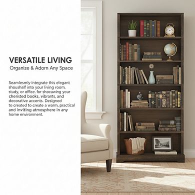 ZUQIETA 6-Tier Farmhouse Bookcase, 77.2" Arched Floor Shelf for Living Room, Study & Office