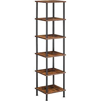ZUQIETA 6 tier Corner Square Rack, Tall Plant Stand & Bookcase for Small Spaces, Rustic Brown Black