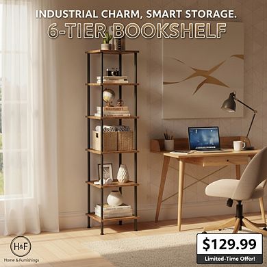 ZUQIETA 6-Tier Corner Square Rack, Tall Plant Stand & Bookcase for Small Spaces, Rustic Brown Black