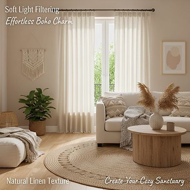 KSIZUIS Boho Linen Curtains - 96” Light Filtering with Hooks & Rings, Cream 2-Panel Set