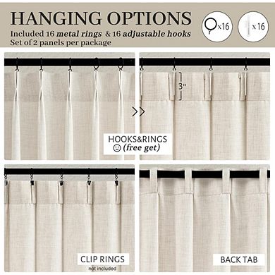 KSIZUIS Boho Linen Curtains - 96” Light Filtering with Hooks & Rings, Cream 2-Panel Set