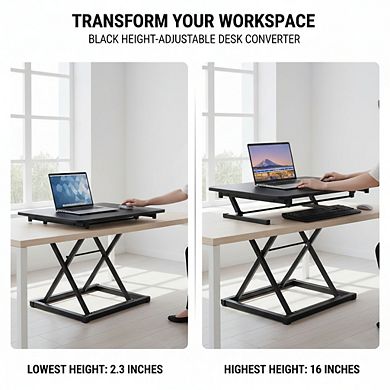 KSIZUIS Ergonomic Standing Desk Converter - Adjustable Height Keyboard Riser, 23.6” Black Workstatio
