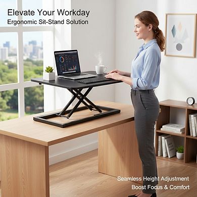 KSIZUIS Ergonomic Standing Desk Converter - Adjustable Height Keyboard Riser, 23.6” Black Workstatio