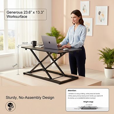 KSIZUIS Ergonomic Standing Desk Converter - Adjustable Height Keyboard Riser, 23.6” Black Workstatio