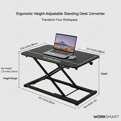 KSIZUIS Ergonomic Standing Desk Converter - Adjustable Height Keyboard Riser, 23.6” Black Workstatio