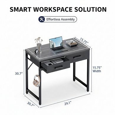 KSIZUIS 32" Computer Desk with 2 Drawers - Space-Saving Study & Home Office Table, Grey