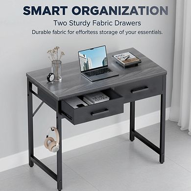 KSIZUIS 32" Computer Desk with 2 Drawers - Space-Saving Study & Home Office Table, Grey