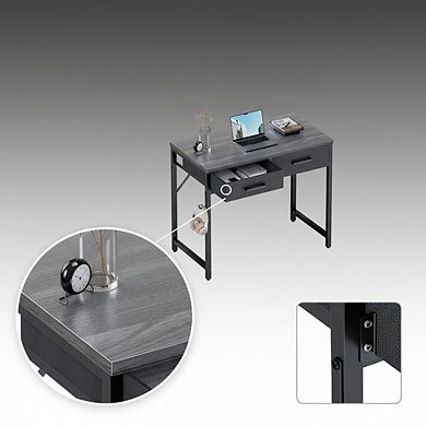 KSIZUIS 32" Computer Desk with 2 Drawers - Space-Saving Study & Home Office Table, Grey