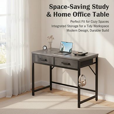 KSIZUIS 32" Computer Desk with 2 Drawers - Space-Saving Study & Home Office Table, Grey