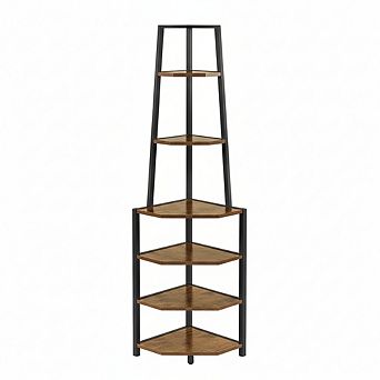 ZUQIETA 6 tier Corner Shelf, 69" Industrial Metal Frame Plant Stand & Bookcase for Small Spaces