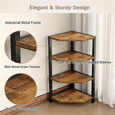 ZUQIETA 6-Tier Corner Shelf, 69" Industrial Metal Frame Plant Stand & Bookcase for Small Spaces