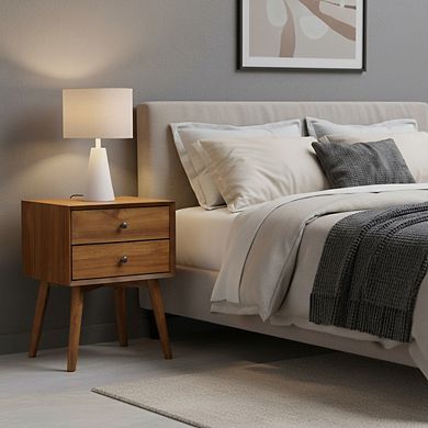 ZUQIETA Dorsey Mid-Century Nightstand - Solid Wood Bedside Table with 2 Drawers, Acorn Walnut
