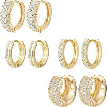 ZUQIETA Diamond Pave Gold Hoop Earrings - Sterling Silver Post Set for Women