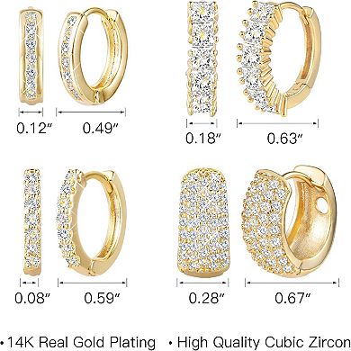 ZUQIETA Diamond Pave Gold Hoop Earrings - Sterling Silver Post Set for Women