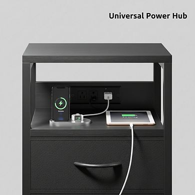 ZUQIETA USB-C Charging Nightstand - Modern Bedside Table with AC Outlet & 2 Fabric Drawers