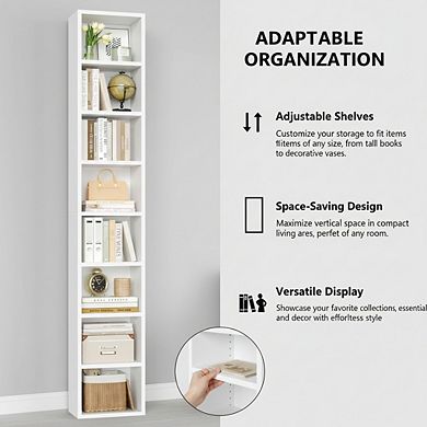ZUQIETA 8-Tier Media Tower, 70.9" Slim CD/DVD Storage Cabinet with Adjustable Shelves, Home Office