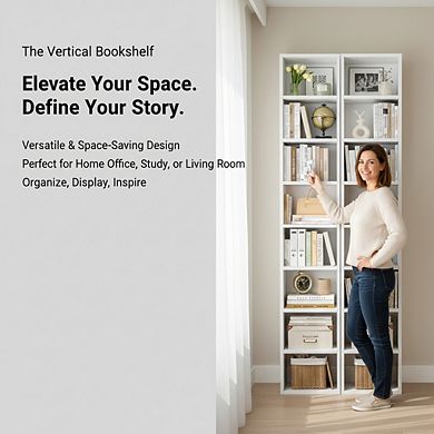 ZUQIETA 8-Tier Media Tower, 70.9" Slim CD/DVD Storage Cabinet with Adjustable Shelves, Home Office