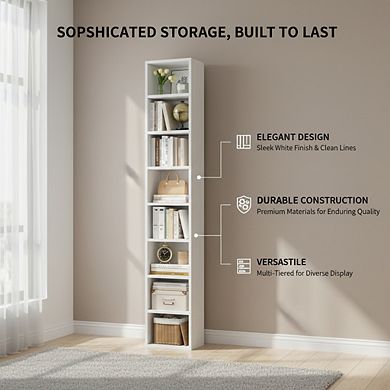ZUQIETA 8-Tier Media Tower, 70.9" Slim CD/DVD Storage Cabinet with Adjustable Shelves, Home Office
