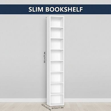 ZUQIETA 8-Tier Media Tower, 70.9" Slim CD/DVD Storage Cabinet with Adjustable Shelves, Home Office