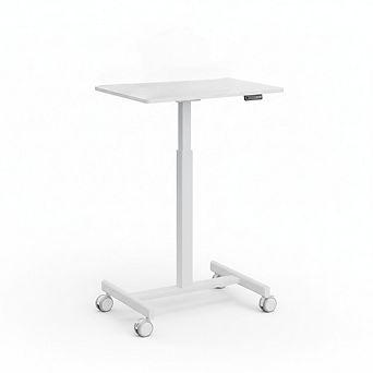 KSIZUIS Gas Spring Mobile Standing Desk - Locking Wheels, 25.5"x17.8" Portable Workstation, White