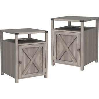 ZUQIETA Farmhouse Nightstand Set of 2 with Charging Station, Dark Oak Industrial Style, USB Ports