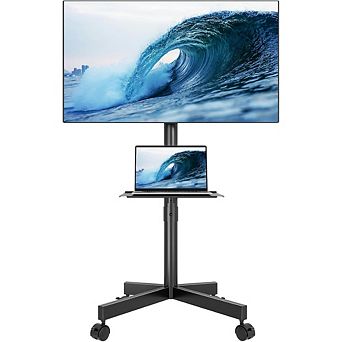 ZUQIETA Locking Wheel TV Stand - Silent Rolling Cart with Adjustable Height & Media Shelf