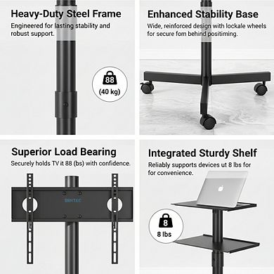 ZUQIETA Locking Wheel TV Stand - Silent Rolling Cart with Adjustable Height & Media Shelf