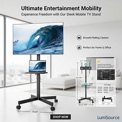 ZUQIETA Locking Wheel TV Stand - Silent Rolling Cart with Adjustable Height & Media Shelf