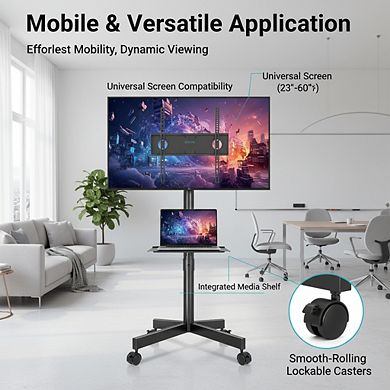 ZUQIETA Locking Wheel TV Stand - Silent Rolling Cart with Adjustable Height & Media Shelf
