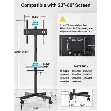 ZUQIETA Locking Wheel TV Stand - Silent Rolling Cart with Adjustable Height & Media Shelf