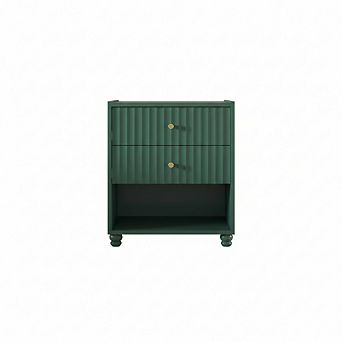 ZUQIETA Modern Fluted Nightstand Set of 2 with 2 Drawers & Open Shelf, Green
