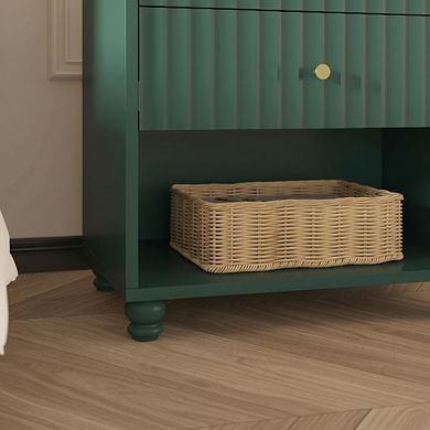 ZUQIETA Modern Fluted Nightstand Set of 2 with 2 Drawers & Open Shelf, Green
