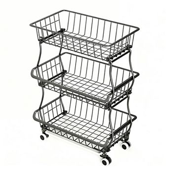 3 tier Rolling Pantry Cart with Lockable Wheels for Kitchen