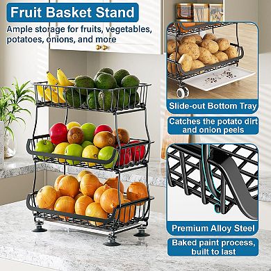 3-Tier Rolling Pantry Cart with Lockable Wheels for Kitchen