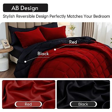 Queen Size Reversible Comforter Set with Box Stitching & 7 Pieces