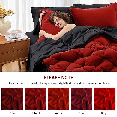 Queen Size Reversible Comforter Set with Box Stitching & 7 Pieces