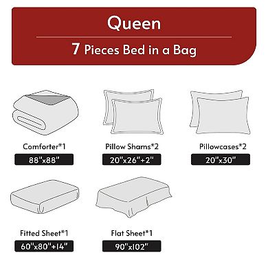 Queen Size Reversible Comforter Set with Box Stitching & 7 Pieces