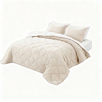 Queen Size Reversible Comforter Set with Box Stitching & 7 pc