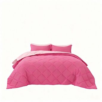 Queen Size Reversible Comforter Set with Box Stitching & 7 pc