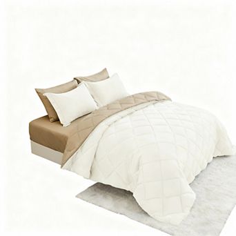 Queen Size Reversible Comforter Set with Box Stitching & 7 pc