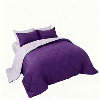 Queen Size Reversible Comforter Set with Box Stitching & 7 pc