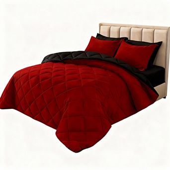 Queen Size Reversible Comforter Set with Box Stitching & 7 pc