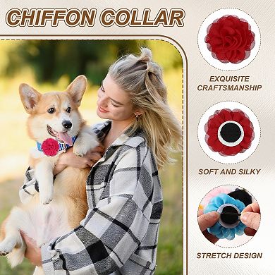 4Pcs Chiffon Pet Collar Bow Tie Floral Grooming Supplies