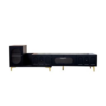 Trikiousd Rectangle Wood Extendable TV Stand Media Console with Storage for Living Room