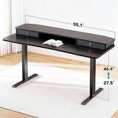 Electric Standing Desk, 55"x26", 2 Drawers, C-clamp Compatible, Adjustable Height, 4 Presets