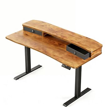 Electric Standing Desk, 55"x26", 2 Drawers, C-clamp Compatible, Adjustable Height, 4 Presets