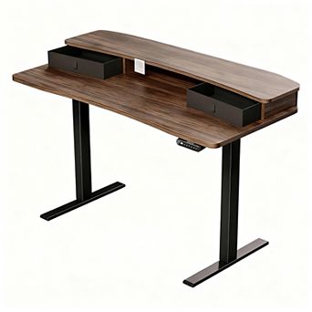 Electric Standing Desk, 55"x26", 2 Drawers, C-clamp Compatible, Adjustable Height, 4 Presets