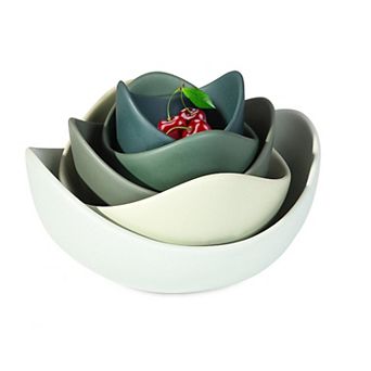 Set of 5 Decorative Lotus Shaped Bowls - Durable Porcelain, Dishwasher Freezer Safe, Layered Color