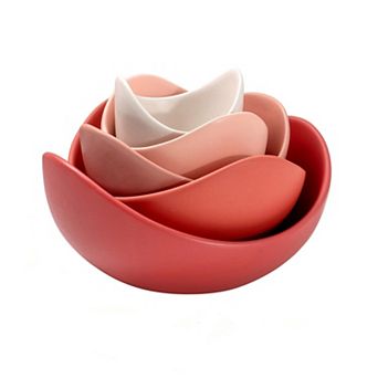 Set of 5 Decorative Lotus Shaped Bowls - Durable Porcelain, Dishwasher Freezer Safe, Layered Color