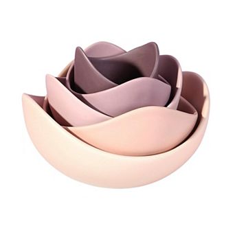 Set of 5 Decorative Lotus Shaped Bowls - Durable Porcelain, Dishwasher Freezer Safe, Layered Color
